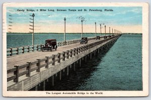 1926 Gandy Bridge Tampa & Saint Petersburg Florida FL Longest Posted Postcard