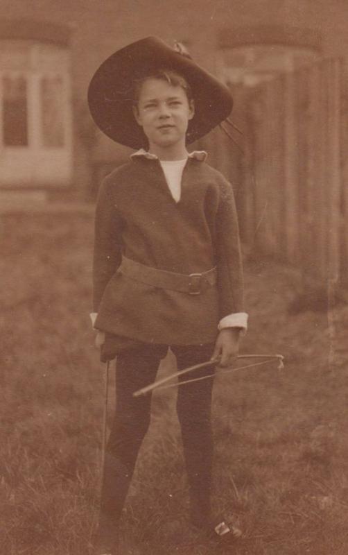 Edwardian Boy in Bow & Arrow Fancy Dress Costume Antique Postcard