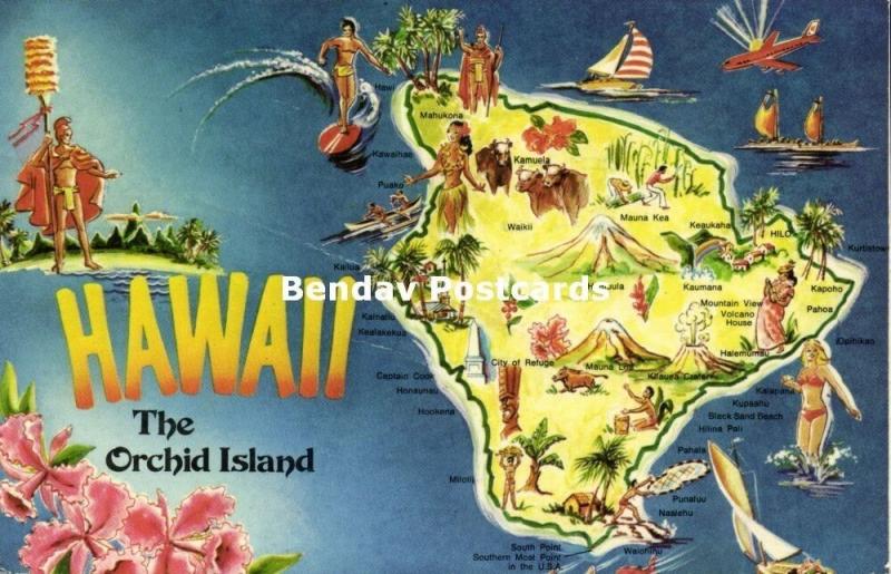 Hawaii, The Orchid Island, MAP Postcard (1980) Stamp