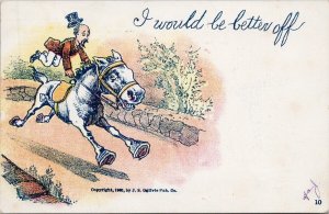 Comic I Would Be Better Off Man on White Horse Galloping Ogilvie Postcard H61