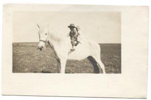 RPPC Postcard Children Sitting on White Horse