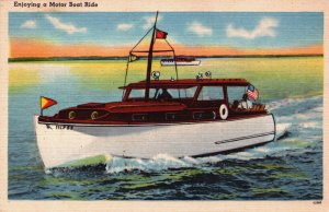 USA Enjoying a Motor Boat Ride Vintage Postcard C386