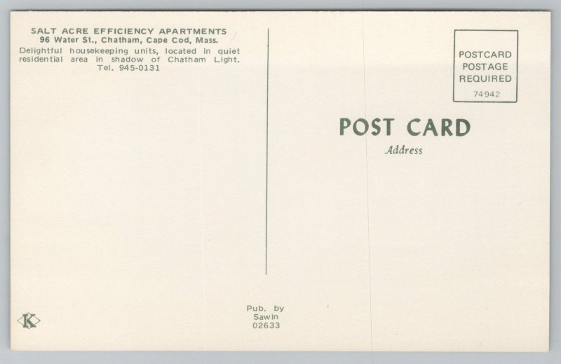 Roadside~Salt Acre Efficiency Apartments~Cape Cod MA~Vintage Postcard