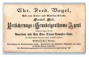 1890s CHR Fred Vogel Marshall MI Agent American & Red Star Line Trade Card F73