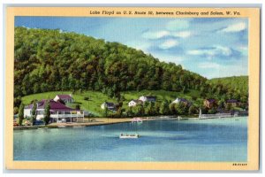 c1940 Lake Floyd U.S. Route Between Boat Clarksburg Salem West Virginia Postcard