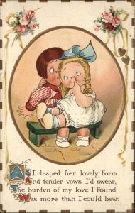 Chubby Little Girl on Boy's Lap Romance c1910 Vintage Postcard