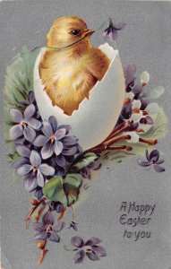 HAPPY EASTER TO YOU-CHICK HATCHING FROM EGG~1913 TUCK EMBOSSED POSTCARD