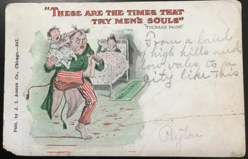 Postcard Used “These are times that..” Double Cancellation Family MO LB