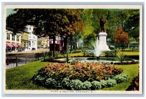 c1910 Park Square Classic Cars Fountain Statue New Port Rhode Island RI Postcard