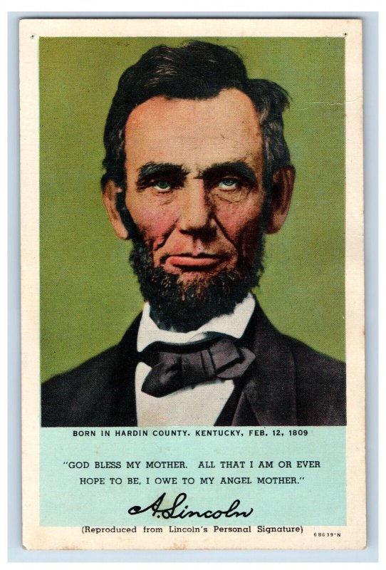 Vintage Abraham Lincoln, Hardin County Kentucky. Postcard F125E