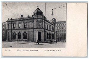 1906 Post Office Exterior Couple Scene Lynn Massachusetts MA Posted Postcard 