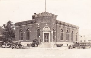 Iowa Denison Post Office Old Cars and Truck Real Photo