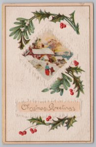 Holiday~Christmas~Mother & Daughter Walk Home in Snow~Vintage Postcard