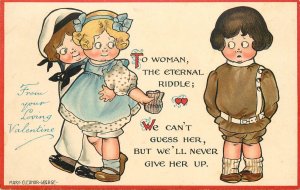 Valentine Postcard Nister 2189 S/A Mary Eleanor George, Kewpie Type Children