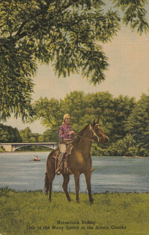 Woman On Horseback Linen Postcard Vintage Postmarked