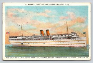 1926  The Great White Liner  South American  Chicago  Illinois   Postcard