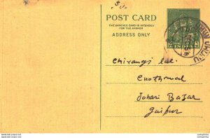 India Postal Stationery 9p Jhunujhunu cds to Jaipur