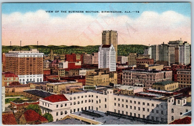 c1940s Birmingham AL Downtown Birds Eye Business Section Skyline Magic City A203