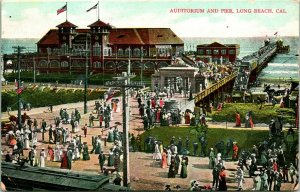 Vtg Postcard 1909 Long Beach CA California - Auditorium and Pier