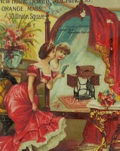 1880's New Home Sewing Machine Co Lovely Lady Large Mirror Boudoir Scene P52