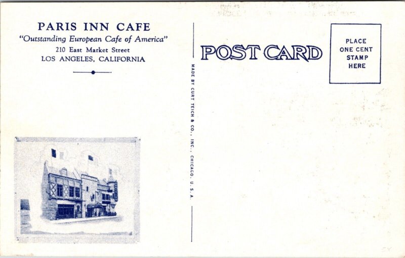 Postcard Paris Inn Cafe Restaurant 210 East Market Street Los Angeles California 