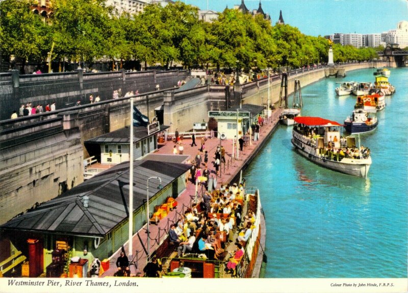 Westminster Pier River Thames London England Large Chrome 1960s Postcard