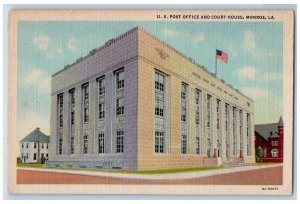 Monroe Louisiana Postcard U.S. Post Office And Court House Building Scene c1940s