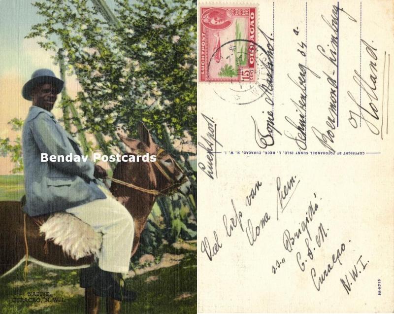 curacao, N.W.I., Native Man on Donkey (1948) Stamp