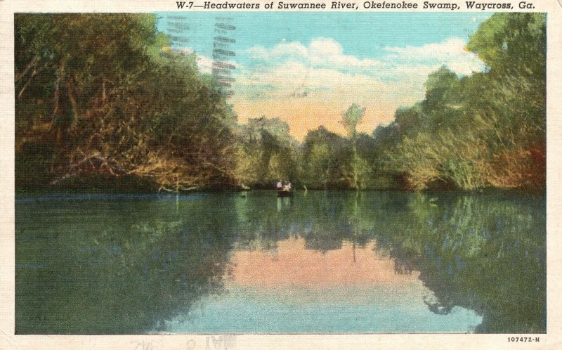 Vintage Postcard 1942 Headwaters of Suwannee River Okefenokee Swamp Waycross GA