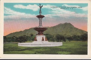 Postcard Japanese Fountain + Diamond Head Honolulu HI