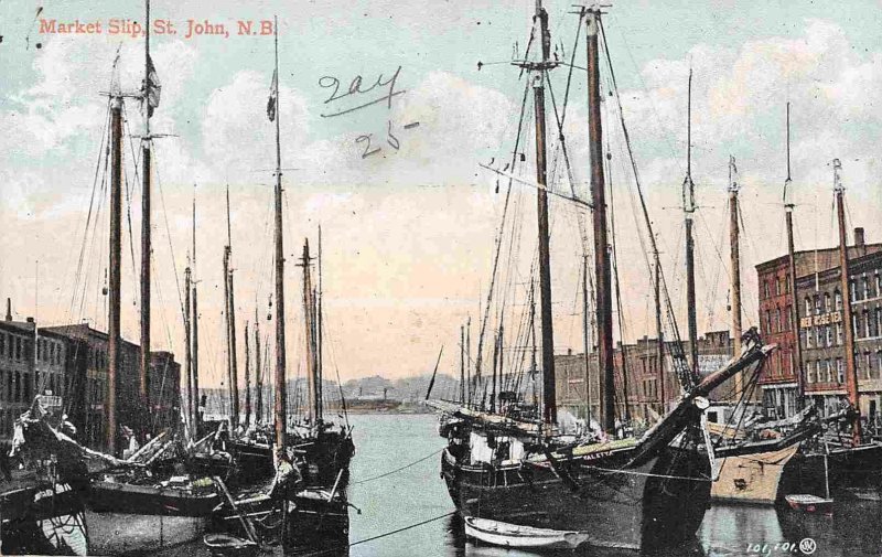 Sailing Ships Market Slip Harbor St John New Brunswick Canada postcard