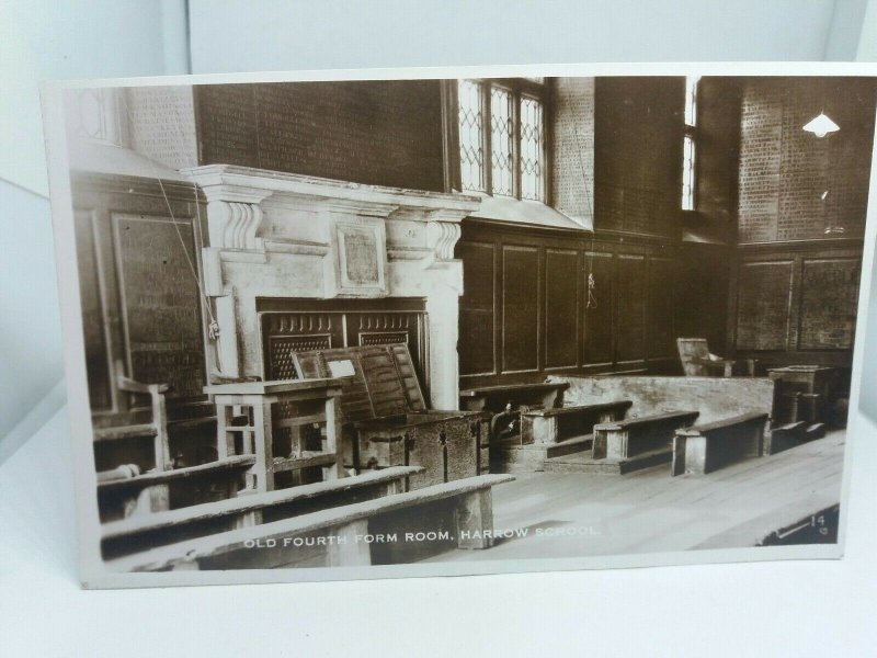 Antique Vintage Rp Postcard Old Fourth Form Room Harrow School Middlesex Rppc