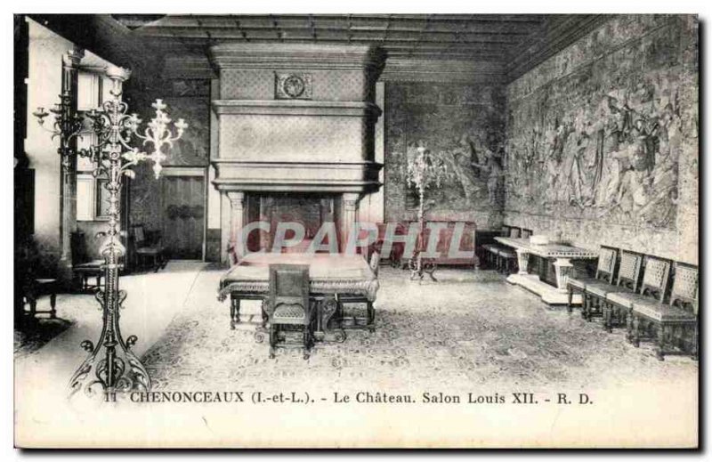 Old Postcard Chenonceau castle Salon Louis XII