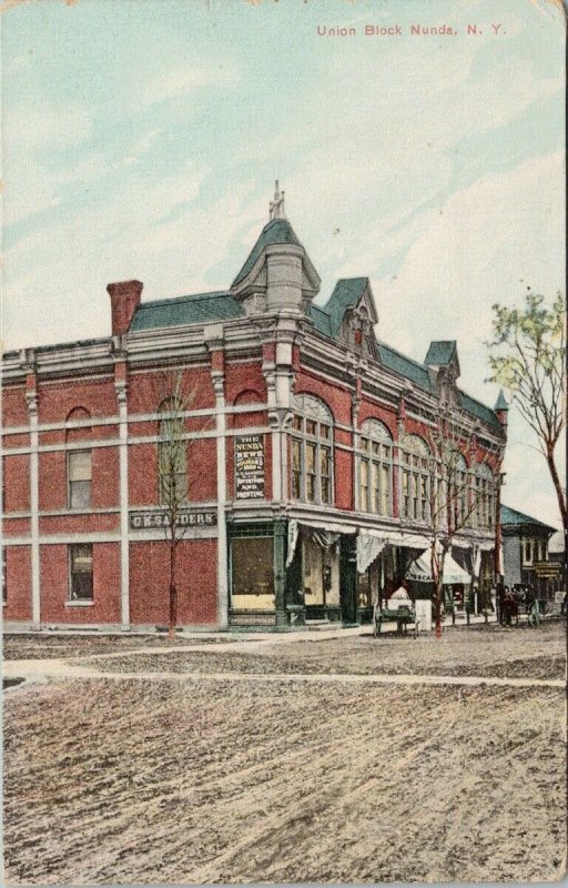 Nunda NY Union Block Nunda News Sign c1914 for HL Wilcox Postcard G21 