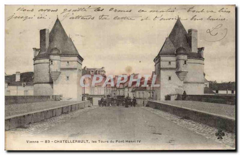 Chatellerault Old Postcard The towers of Henry IV Bridge