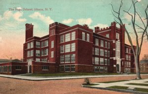 Vintage Postcard The High School Building Landmark Front View Ithaca New York NY