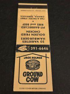 Vintage Matchbook Cover Jack Holmes Ground Cow Restaurant Omaha, Nebraska MB181
