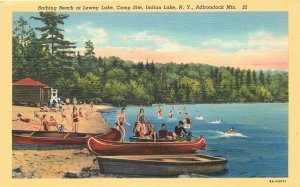 Postcard New York Adirondack Mountains Bathing Beach Lewey Lake Teich 23-10229