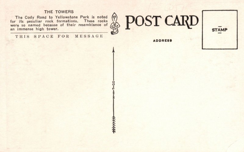 Vintage Postcard 1920's Towers Shoshone Canyon Cody Road Yellowstone Nat'l Park