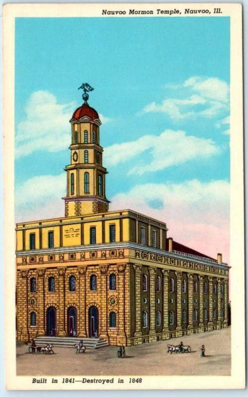 NAUVOO, Illinois IL   MORMON TEMPLE Built 1841-Destroyed 1848--ca 1950s Postcard