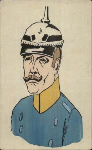 Caricature German? Officer in Pointed Hun? Helmet Blue Jacket c1905 Postcard