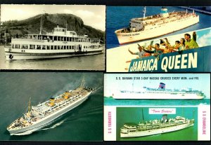 #795l (4)pcs SS Bahama & Yarmouth, Jamaica Queen, Niuew Amsterdam, M.S. Koblenz