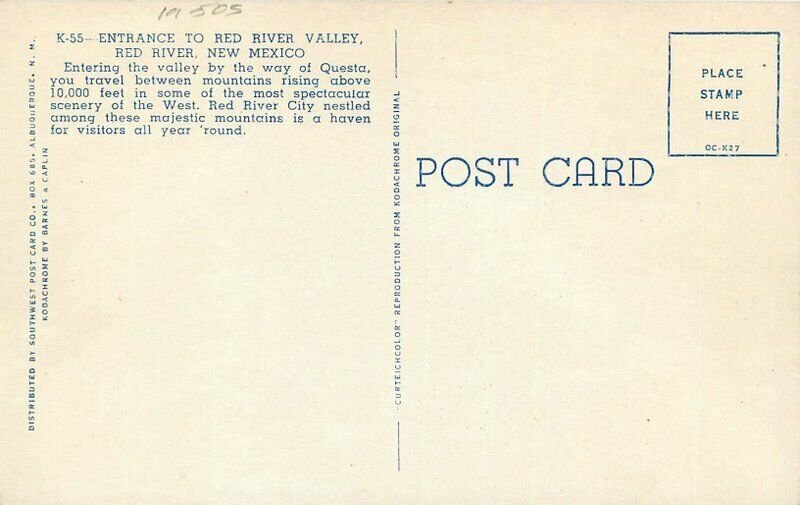 New Mexico Red River Entrance Valley 1950s Southwest Teich Postcard 29-2988