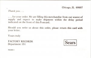 Sears Roebuck Catalog Order Receipt 1980 Chicago Illinois POSTCARD