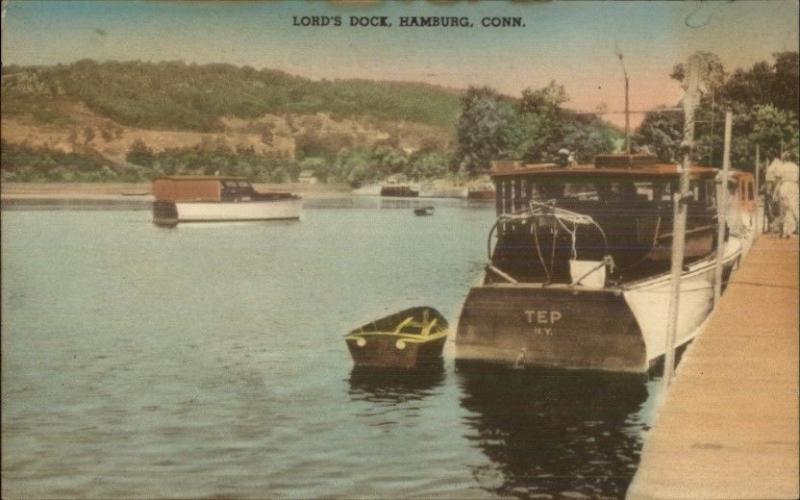 Hamburg CT Lord's Dock Hand Colored Postcard