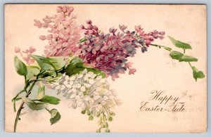 Happy Easter Tide, Lilac Flowers, Antique Greetings Postcard