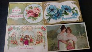 Group of 9 Congratulations Miscellaneous Greetings on  Antique Postcards L926