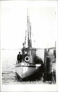 Small Steamer Boat Grace Morgan Maine ME REISSUE Real Photo Postcard