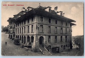 Bern Switzerland Postcard View of Burgdorf Townhouse 1910 Antique Posted