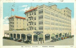 Phoenix Arizona Hotel Adams automobiles Herz Flag 1932 Postcard 21-11962